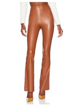 Commando Faux Leather Flare Pants in Cognac Brown